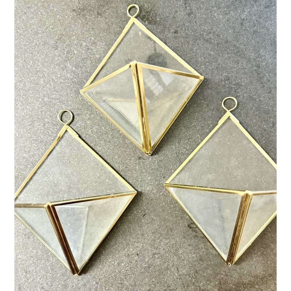 Set 3 Gold Geometric Terrarium Hanging Planter Display Boxes Decor